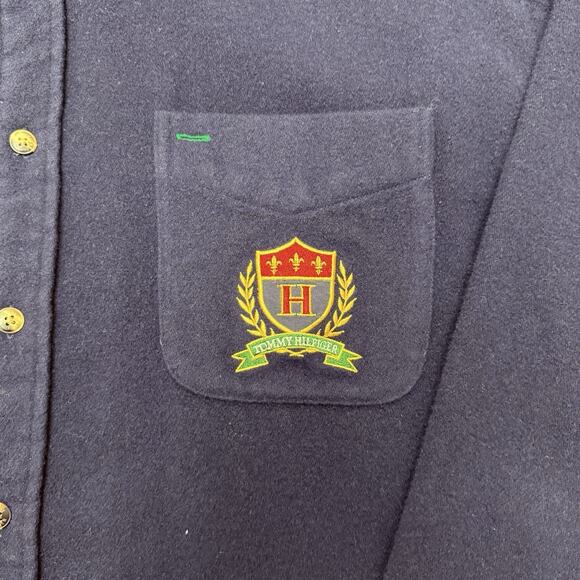 Vtg Tommy Hilfiger Wool Blend Blue Button Down Shirt Pocket Crest Men's XL - Picture 4 of 12